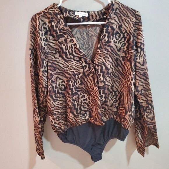 Good American Satin Wrap Bodysuit  New Top Shirt Black Jaguar Size 3 - Picture 2 of 7
